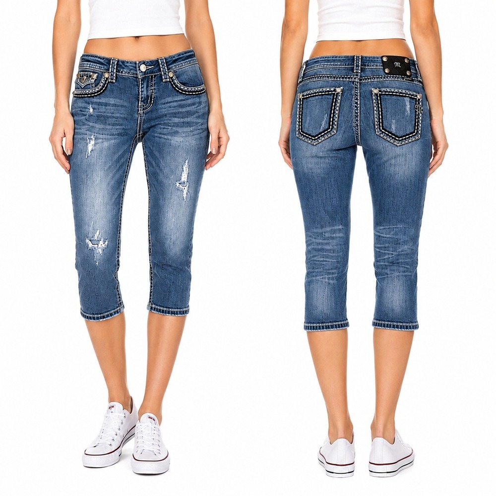 Miss‎ Me Jeans Boyfriend Women's Capri Cropped Jeans size 27 Stitching Detail